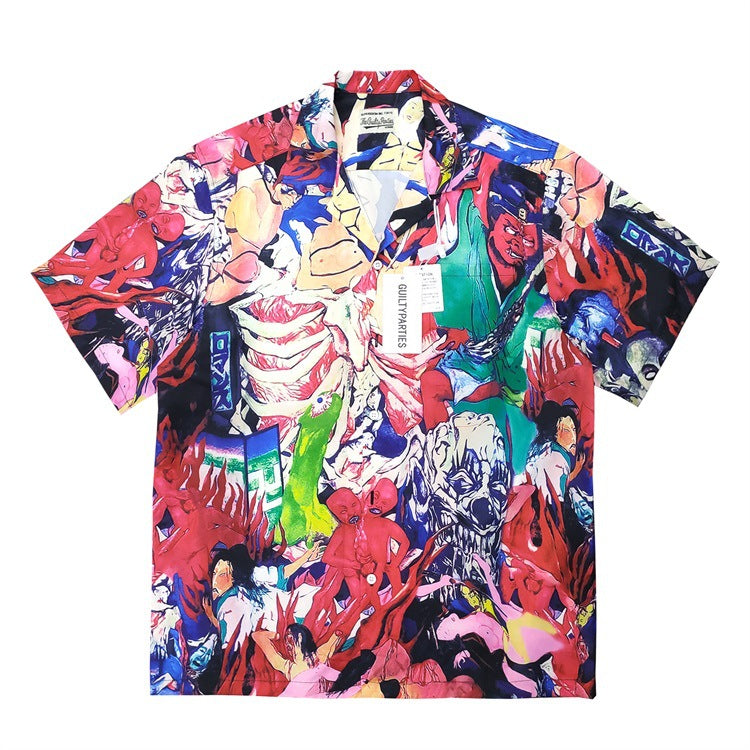 GUILTYPARTIES TIGER Shirts 18ss Hell Painting, Heaven Tokyo Short Sleeve Hawaiian Flower Shirt Men