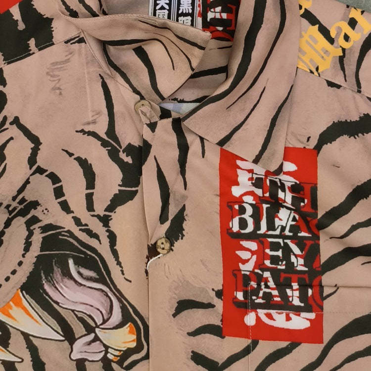 GUILTYPARTIES TIGER Long sleeved shirt Eye strap attention tiger totem skull Hawaiian long sleeved shirt