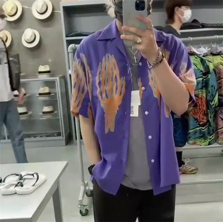 GUILTYPARTIES TIGER Shirts 21ss Limited Ghost Hand, Ghost Claw Print, Hawaiian Short Sleeve Shirt Men