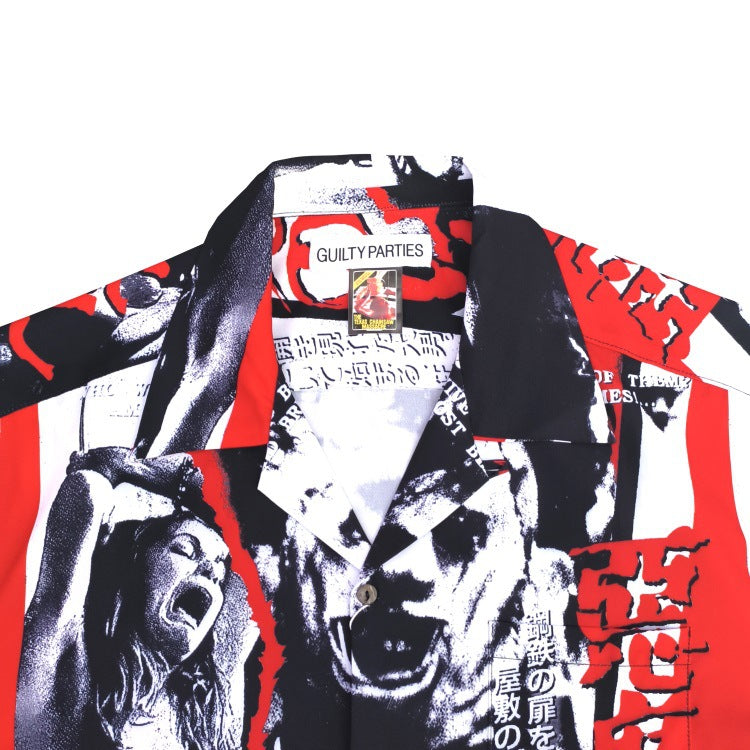 GUILTYPARTIES TIGER Shirts 23SS CHAINSAW Chainsaw Horror Hawaiian Short Sleeve Shirt Men