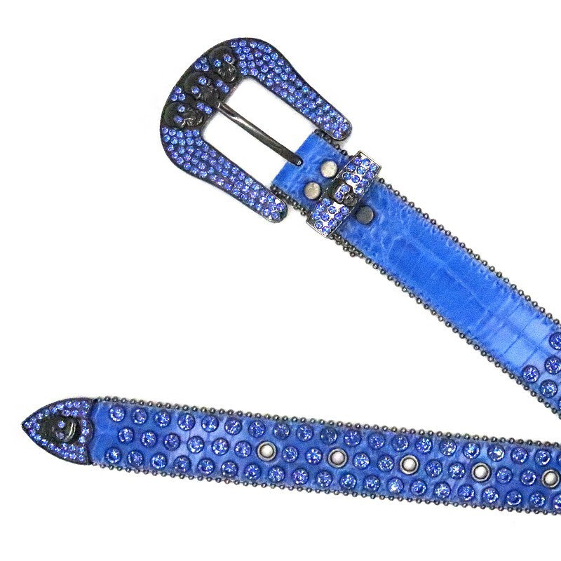 Hip-hop punk rhinestone belt small crocodile pattern