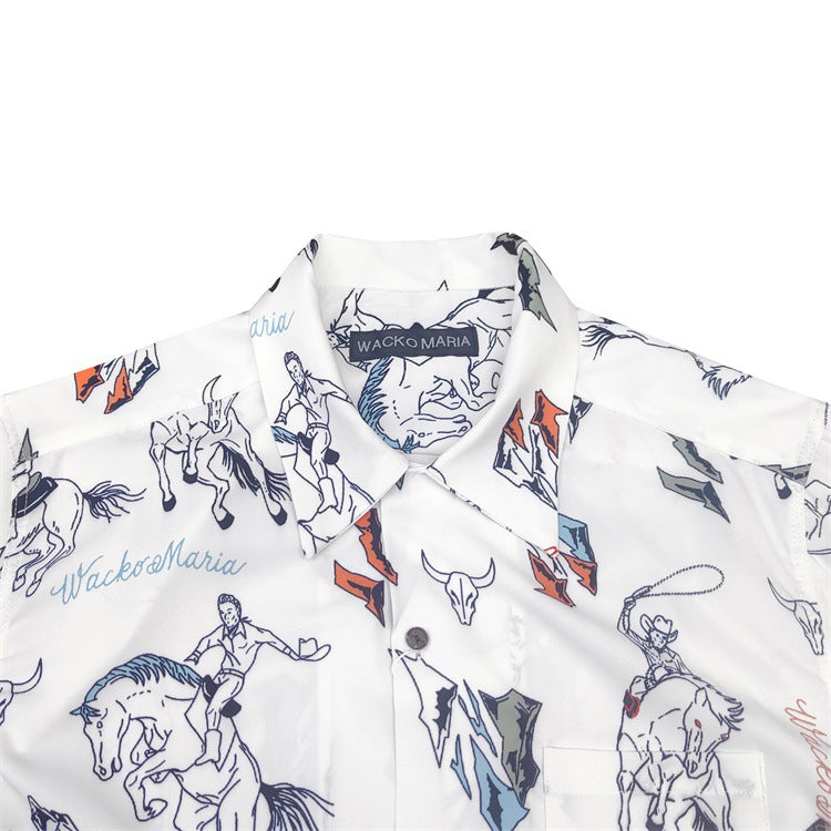 GUILTYPARTIES TIGER Shirts Western denim lasso casual rayon Hawaiian lapel short-sleeved shirt