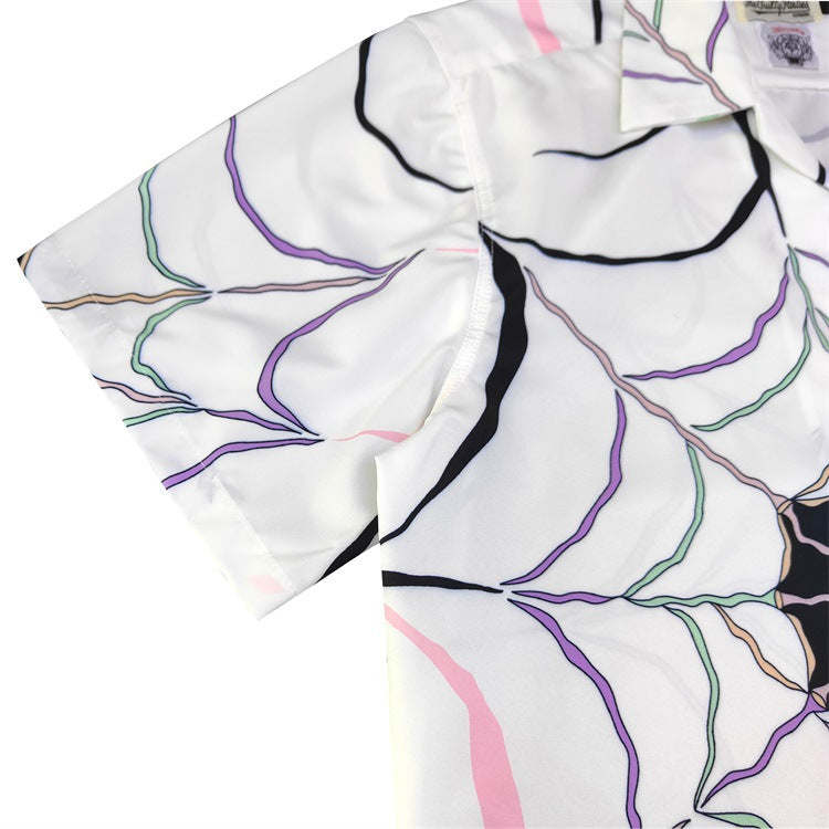 GUILTYPARTIES TIGER Shirts 21AW WOLF'S HEAD Spider Web, Hawaiian Short Sleeve Shirt Men
