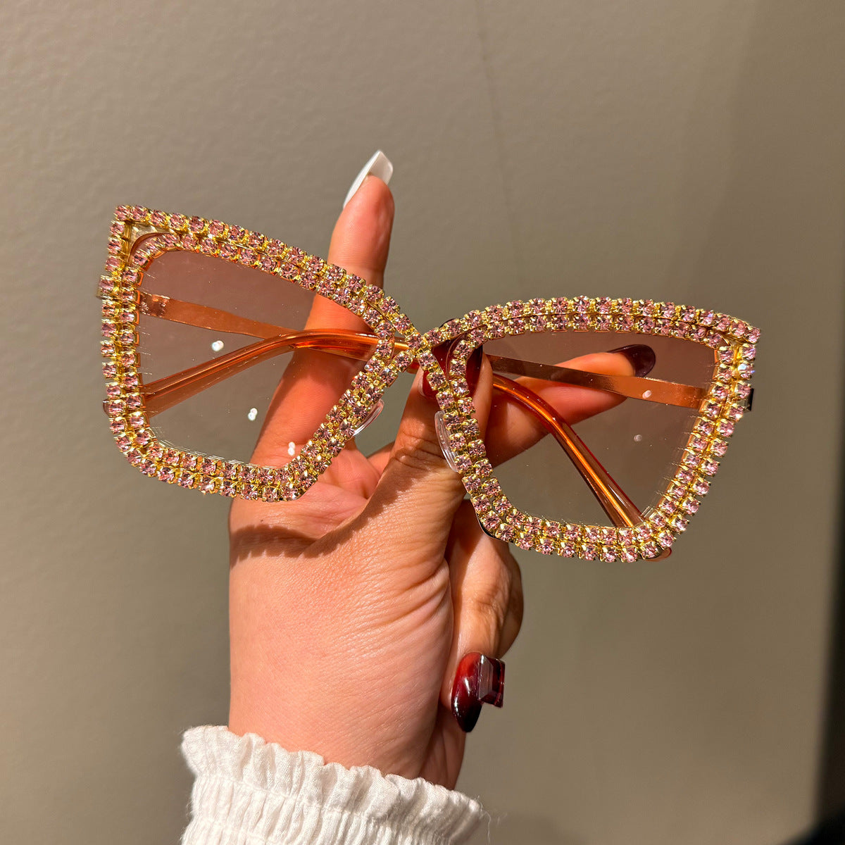 Trendy punk glasses cross frame big cat eyes with diamonds