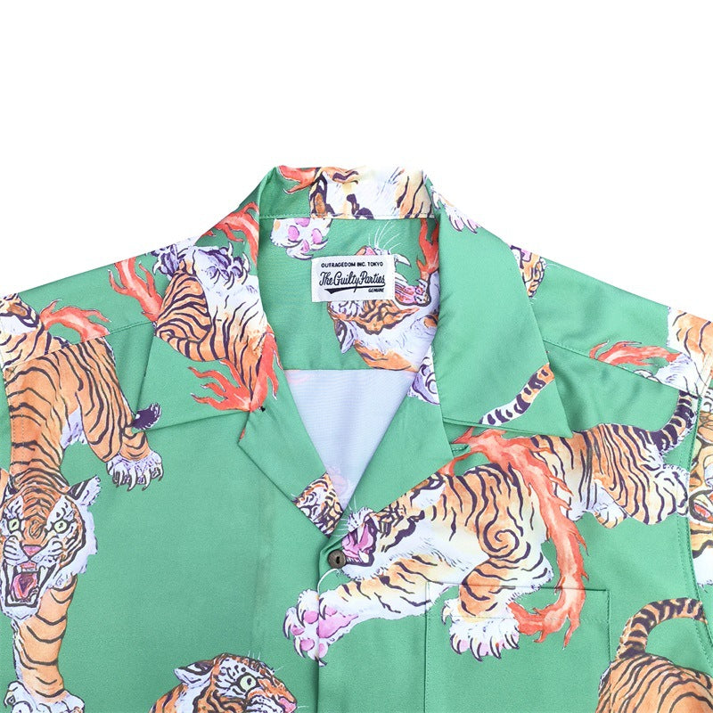 GUILTYPARTIES TIGER Shirts 22SS Limited TimLehi Fire Ring Tiger Totem, Short Sleeve Shirt Men