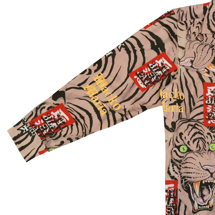 GUILTYPARTIES TIGER Long sleeved shirt Eye strap attention tiger totem skull Hawaiian long sleeved shirt