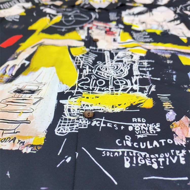 GUILTYPARTIES TIGER Shirts 24ss BASQUIAT, Graffiti Hawaiian Short Sleeve Shirt
