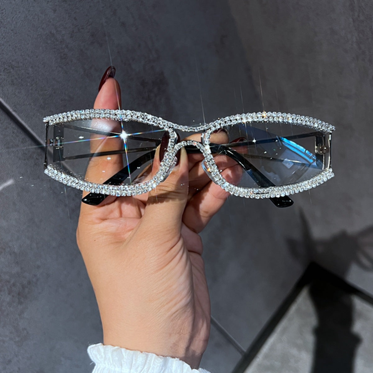 Trendy punk glasses y2k cut out diamond retro