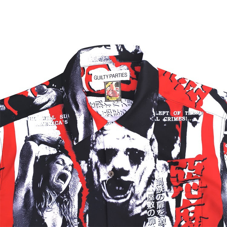 GUILTYPARTIES TIGER Shirts 23SS CHAINSAW Chainsaw Horror Hawaiian Short Sleeve Shirt Men