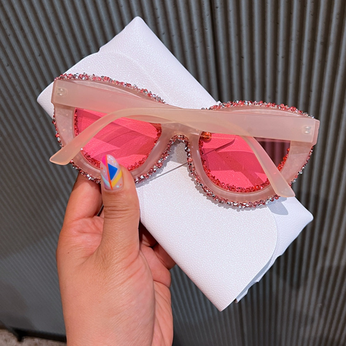 Trendy punk glasses large frame cat eyes with diamonds