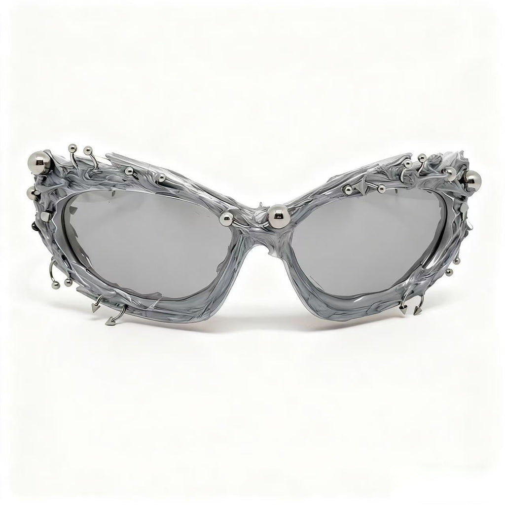 Trendy punk glasses dark asymmetrical frame