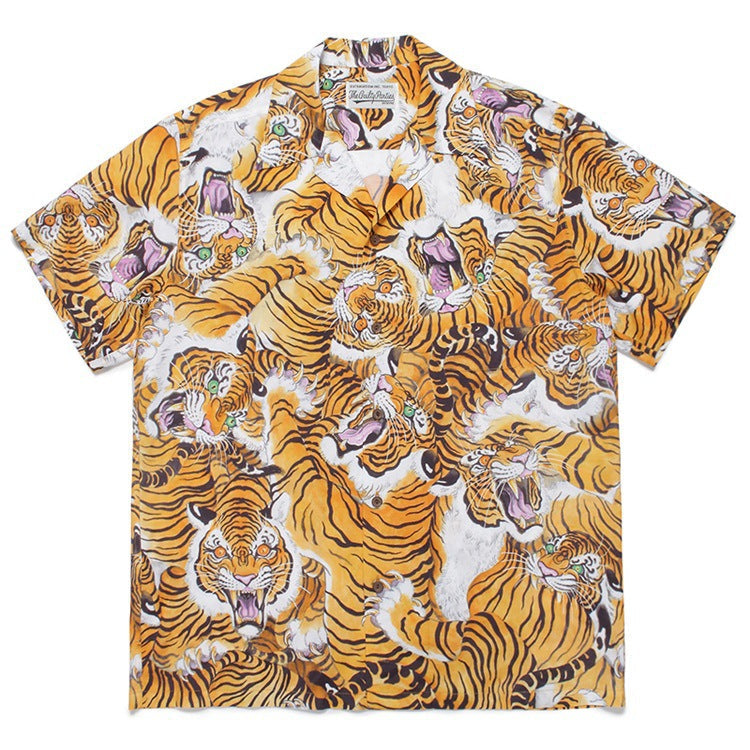 GUILTYPARTIES TIGER Shirts 19ss Tiger Print Tiger Totem Hawaiian Casual Short Sleeve Shirt Men