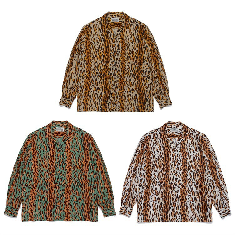 GUILTYPARTIES TIGER Long sleeved shirt LEOPARD OPEN Classic leopard print Hawaiian long sleeved shirt