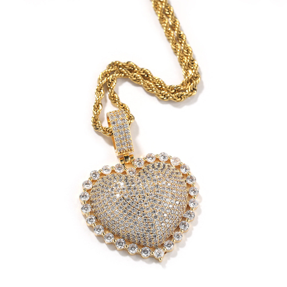 Jewelry Love Copper Zircon Pendant Round Zirconium Pendant Necklace Spectrum St. Valentine's Royalty