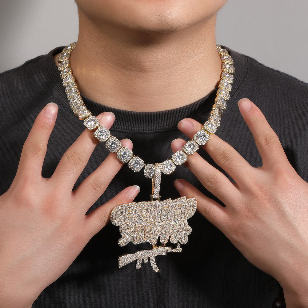 Jewelry Mixed Square Diamond AK47 Letter Pendant hiphop Spectrum Armament Word Up