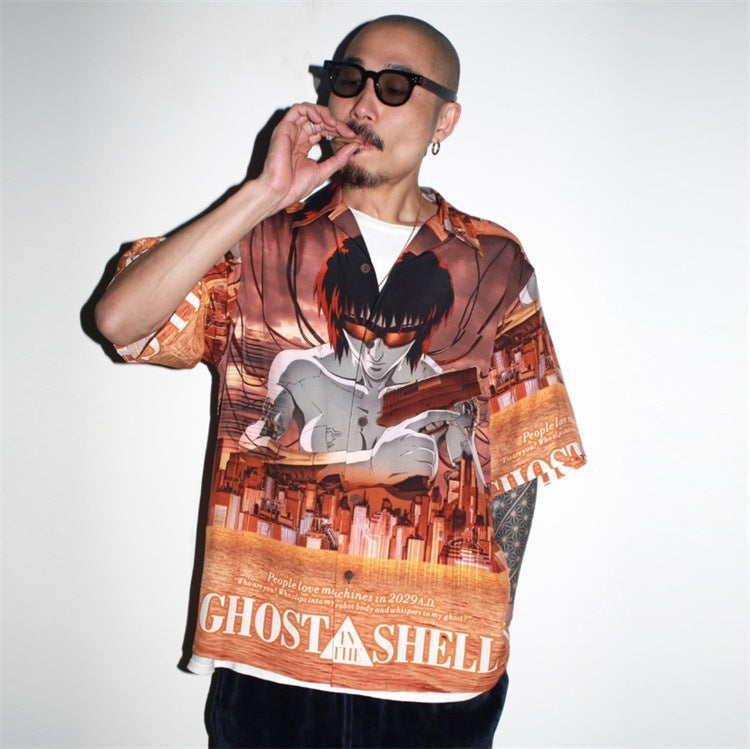 GUILTYPARTIES TIGER Shirts 23SS Ghost in the Shell print Hawaiian short-sleeved shirt men