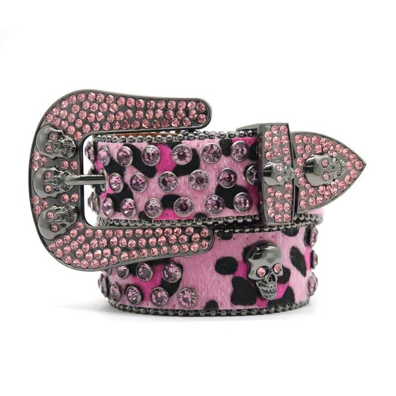 Hip-hop punk rhinestone belt gun color zinc alloy ghost head