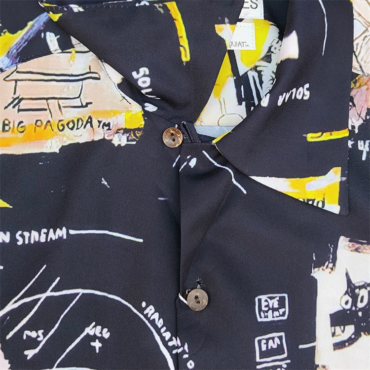 GUILTYPARTIES TIGER Shirts 24ss BASQUIAT, Graffiti Hawaiian Short Sleeve Shirt