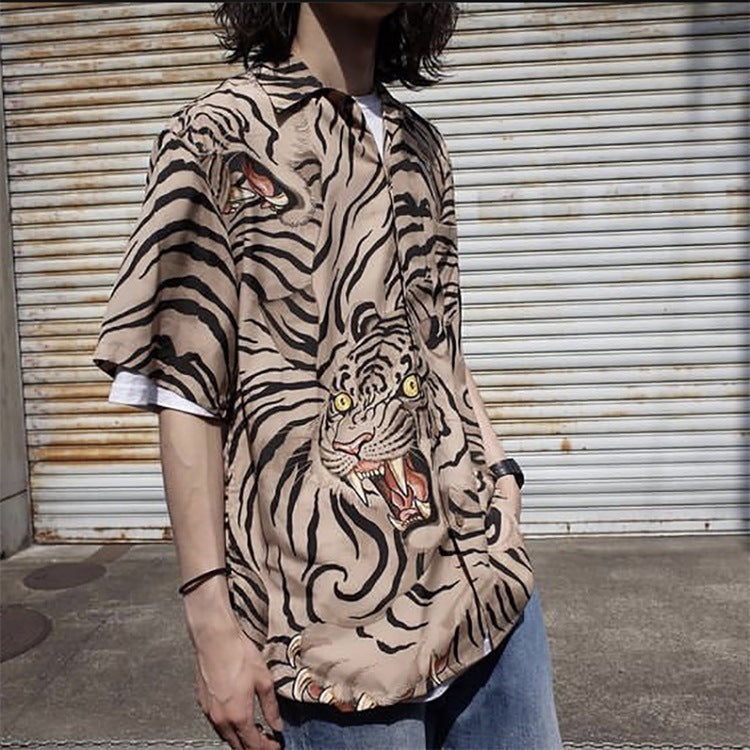 GUILTYPARTIES TIGER Shirts 21ss Tiger Tattoo Tattoo Print Hawaiian Short Sleeve Shirt Men