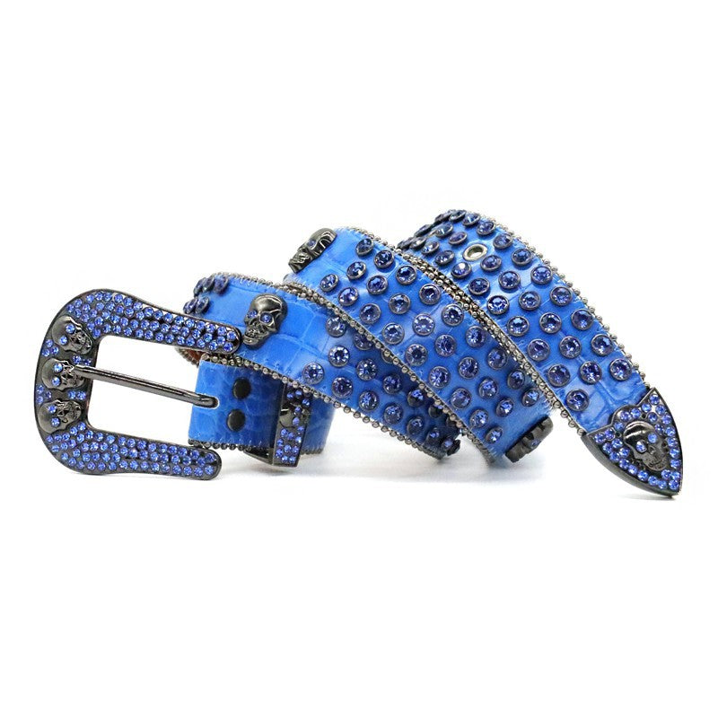 Hip-hop punk rhinestone belt small crocodile pattern