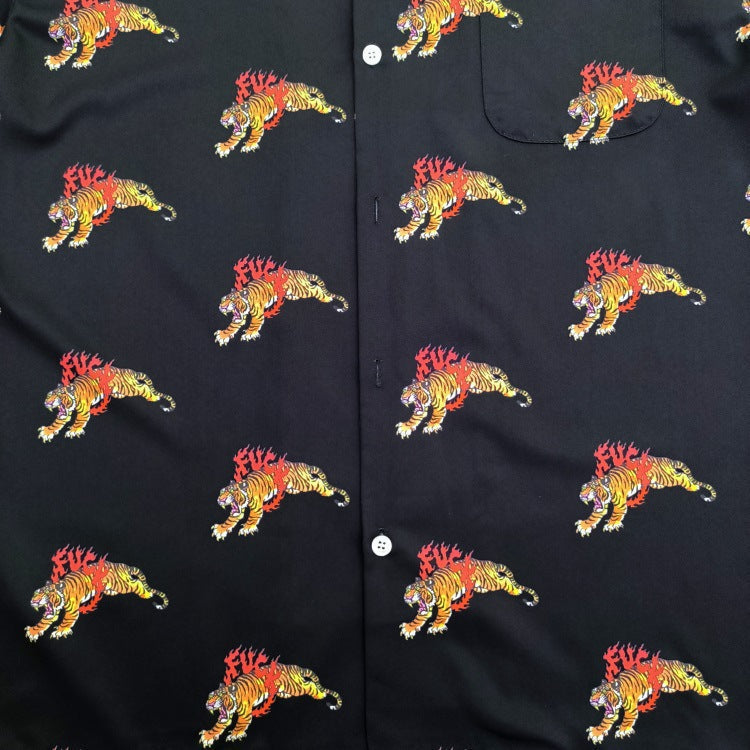 GUILTYPARTIES TIGER Shirts 22ss TIM LEHI Flame Tiger, Hawaiian Short Sleeve Shirt
