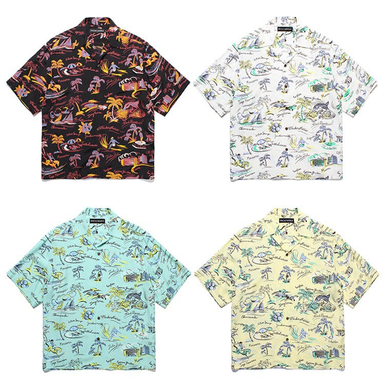 GUILTYPARTIES TIGER Shirts Island Coconut Surfing Leisure Travel Rayon Hawaiian Short Sleeve Shirt