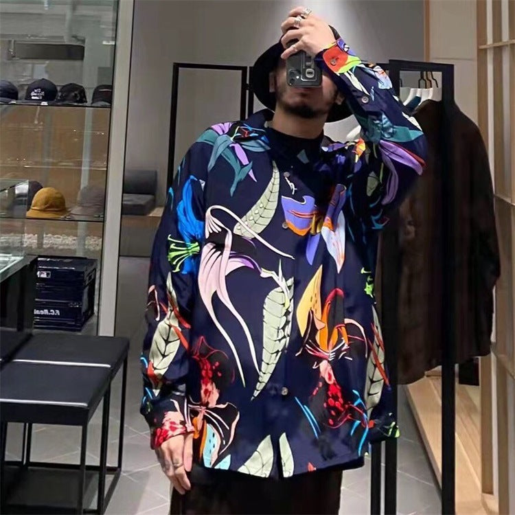 GUILTYPARTIES TIGER Long sleeved shirt GUILTYPARTIES TIGER 21AW SKA JACKET Leopard print floral long-sleeved shirt men