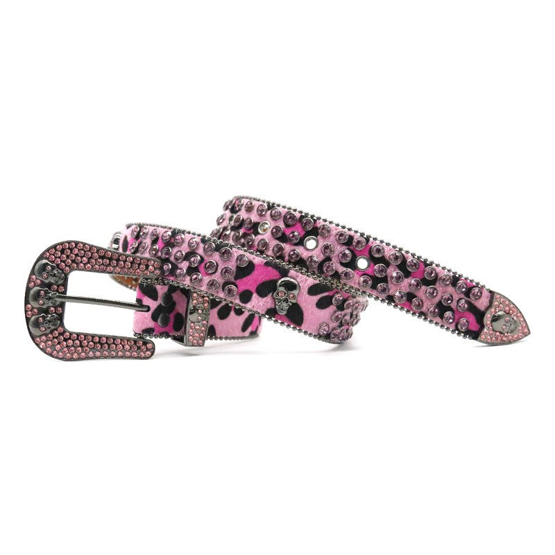 Hip-hop punk rhinestone belt gun color zinc alloy ghost head
