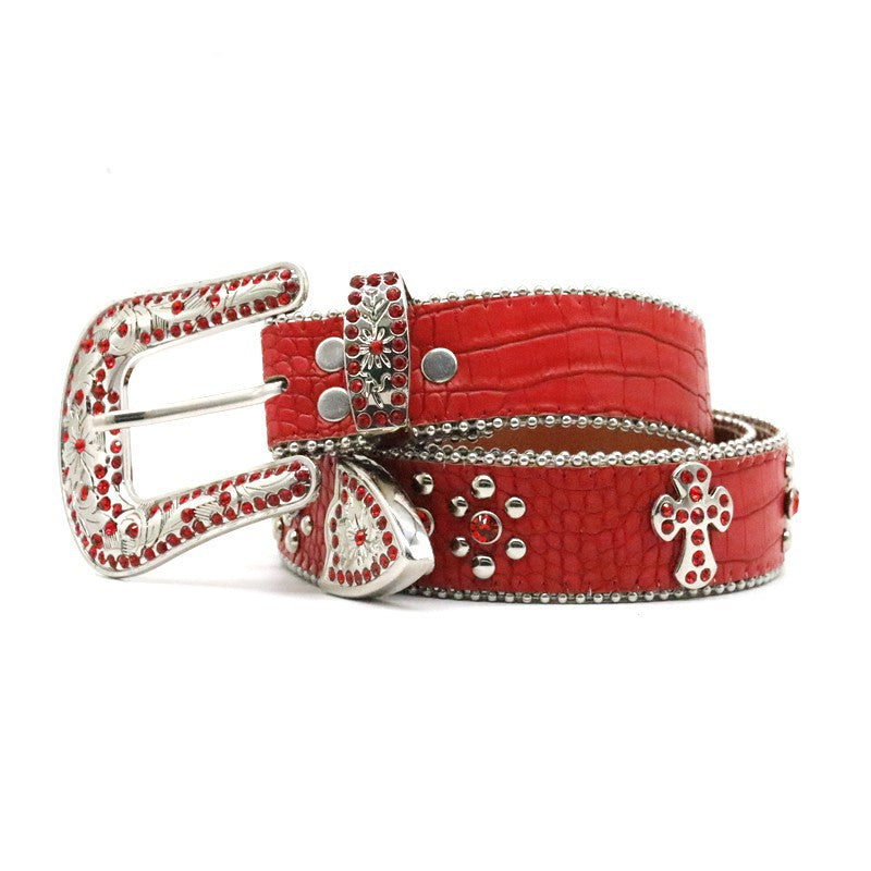 Hip-hop punk rhinestone belt alloy cross