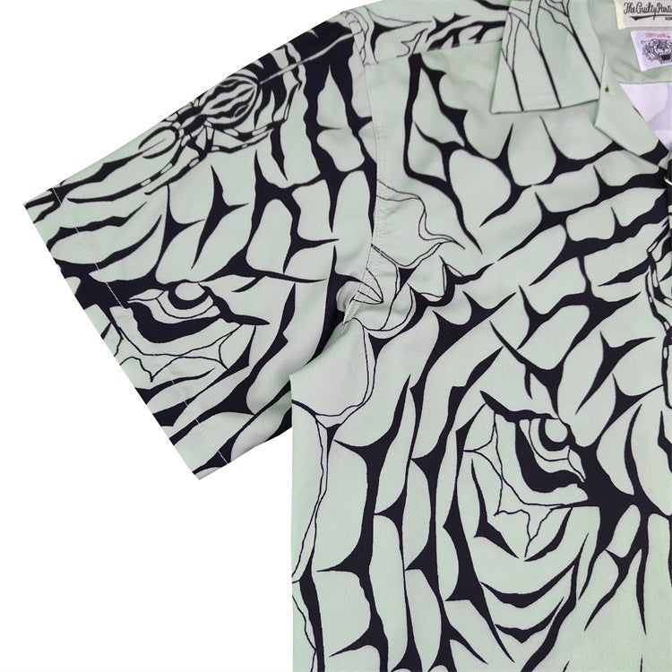GUILTYPARTIES TIGER Shirts 22AW Wolf's Head Red and Green Wolf Face Hawaiian Short Sleeve Shirt Men