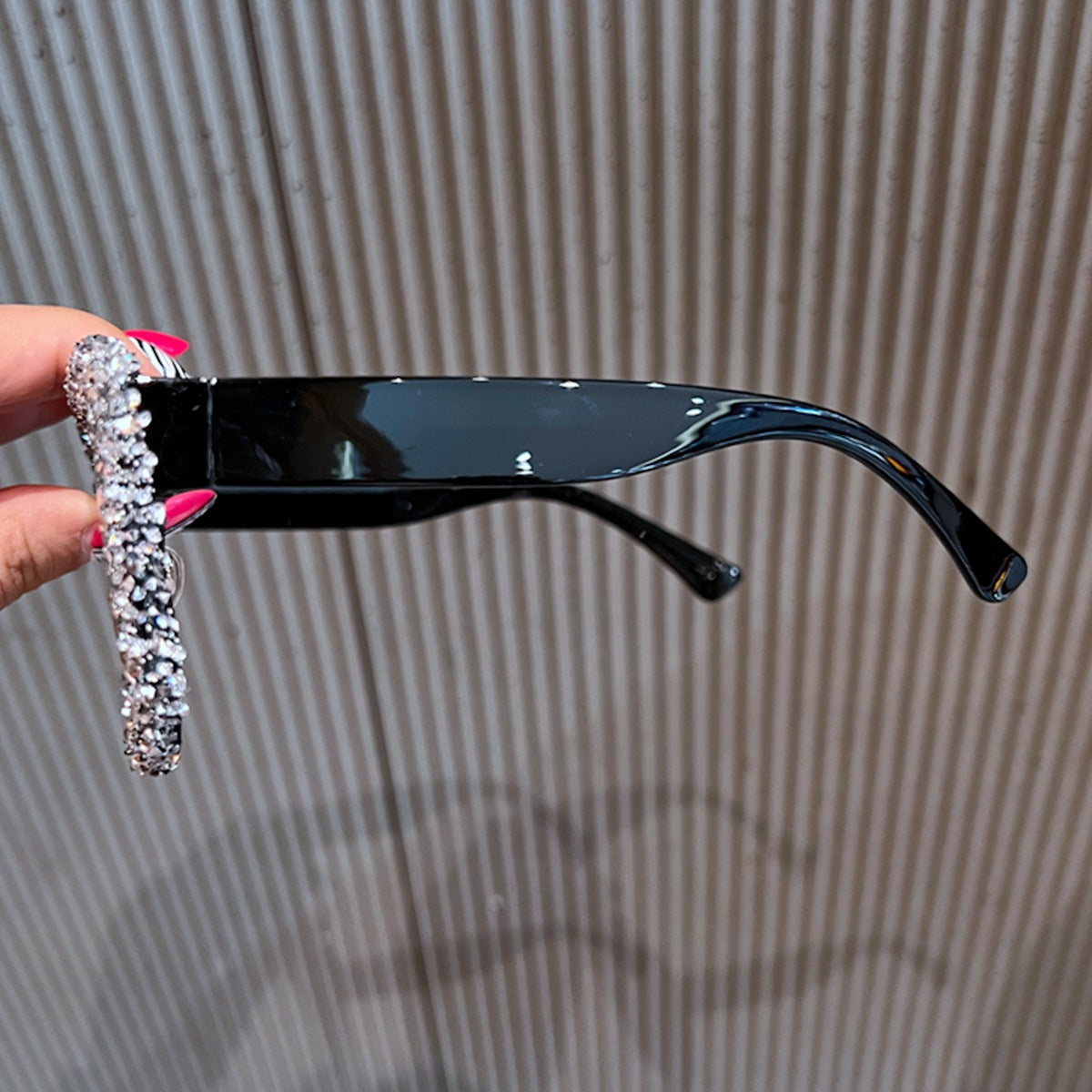 Trendy punk glasses double beam rhinestones