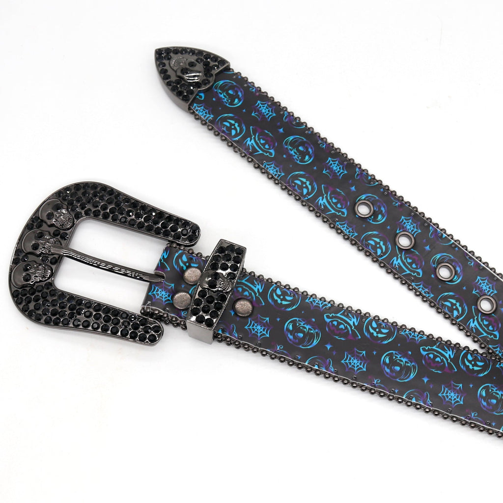 Hip-hop punk rhinestone belt halloween pumpkin head printing belt skull accessories