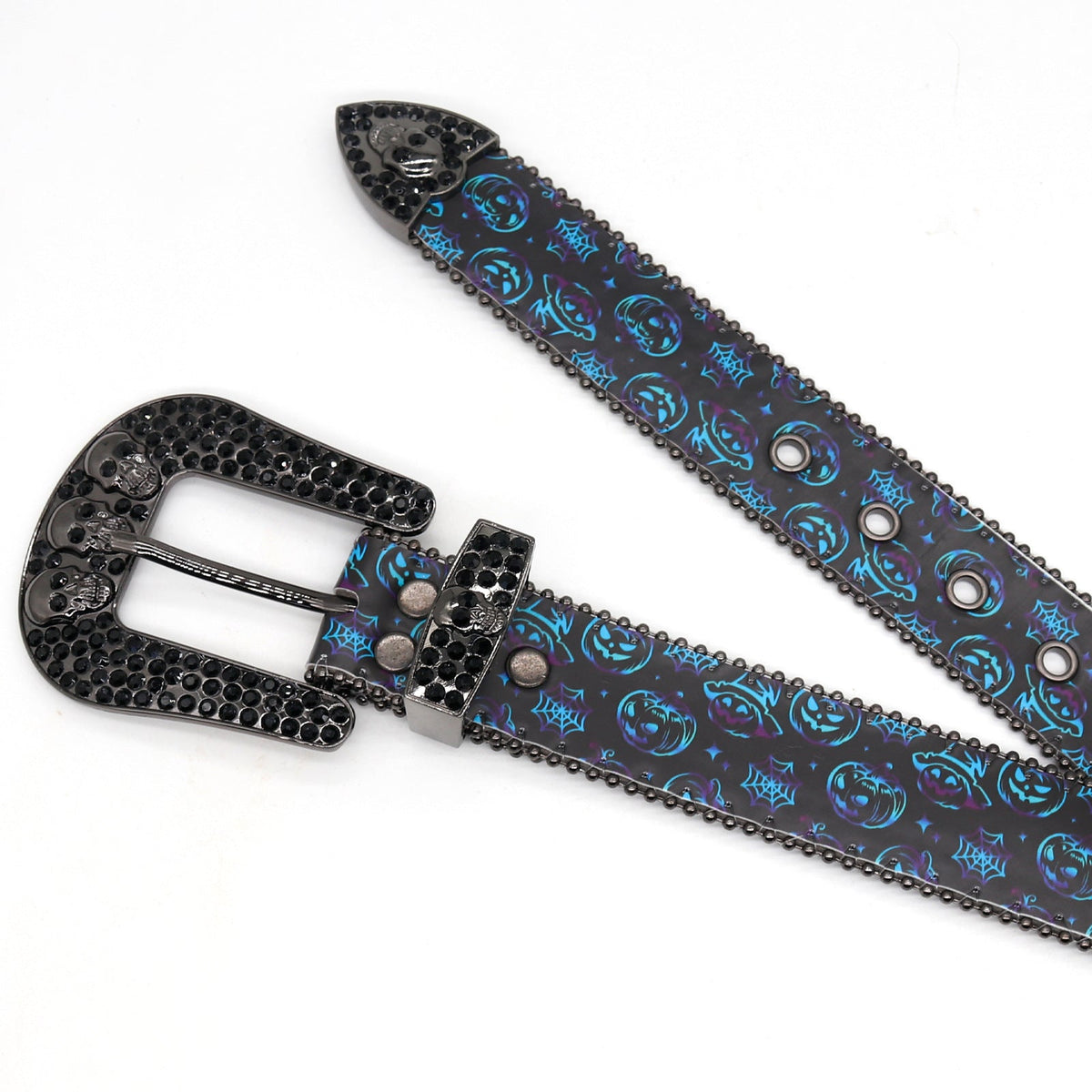 Hip-hop punk rhinestone belt halloween pumpkin head printing belt skull accessories