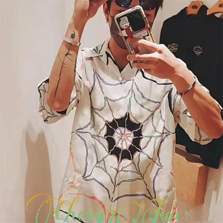 GUILTYPARTIES TIGER Shirts 21AW WOLF'S HEAD Spider Web, Hawaiian Short Sleeve Shirt Men