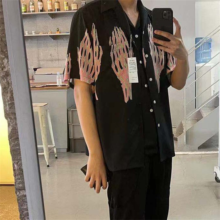 GUILTYPARTIES TIGER Shirts 21ss Limited Ghost Hand, Ghost Claw Print, Hawaiian Short Sleeve Shirt Men