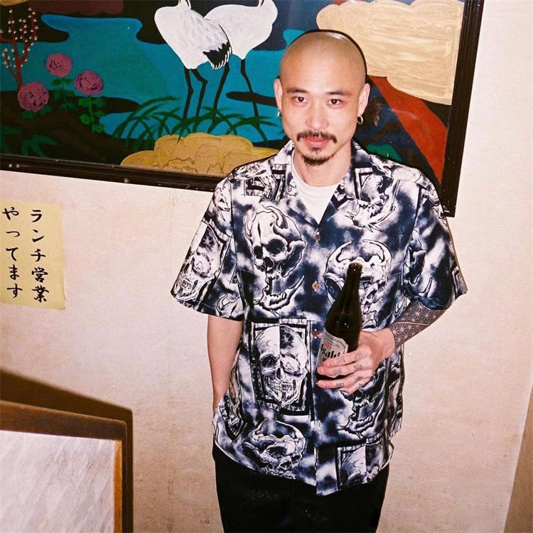 GUILTYPARTIES TIGER Shirts 56 TATTOO STUDIO Skull Ghost Hawaiian Short Sleeve Shirt