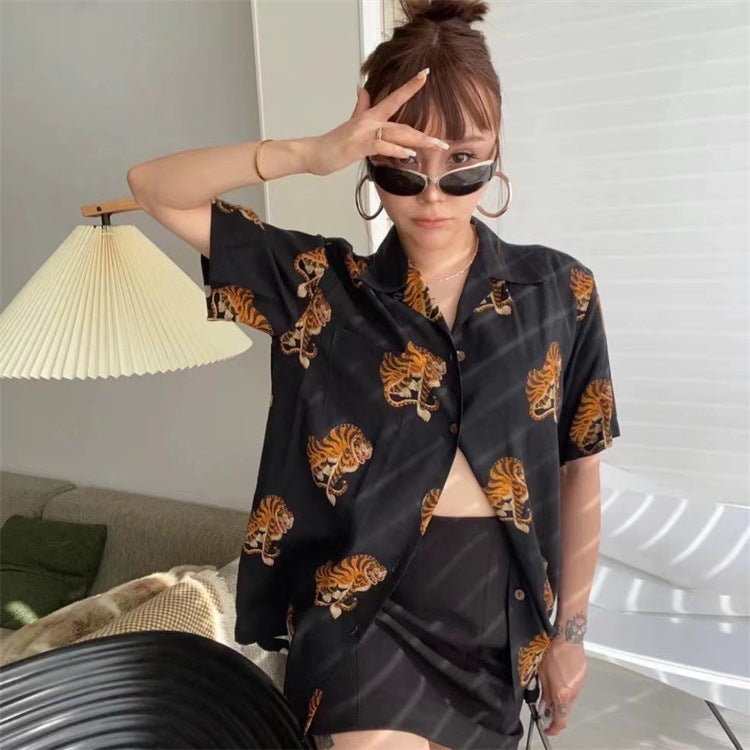 GUILTYPARTIES TIGER Shirts 18FW E-WMS-HI02 Ukiyo-e, Tiger Hawaiian Short Sleeve Shirt