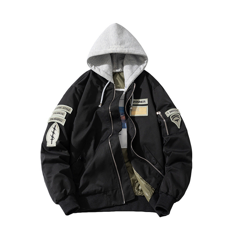 Mens Vintage Jackets Flight Suit Jacket Vintage Embroidered Baseball Suit Hooded