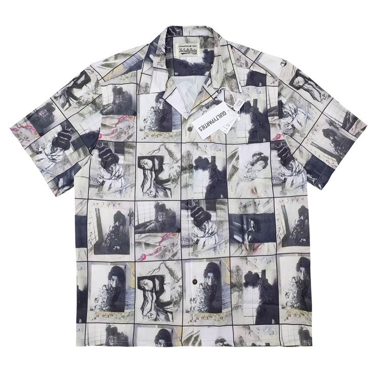 GUILTYPARTIES TIGER Shirts Sunshine and Rain Bound Ink Painting Araki Sutra Hawaiian Short Sleeve Shirt