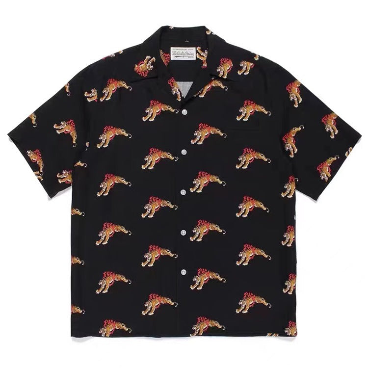 GUILTYPARTIES TIGER Shirts 22ss TIM LEHI Flame Tiger, Hawaiian Short Sleeve Shirt