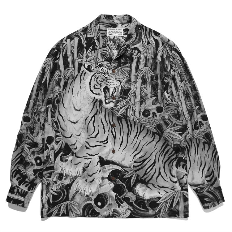 GUILTYPARTIES TIGER Long sleeved shirt 23FW Bamboo Forest Tiger TIMLEHI Hawaiian rayon long-sleeved shirt men