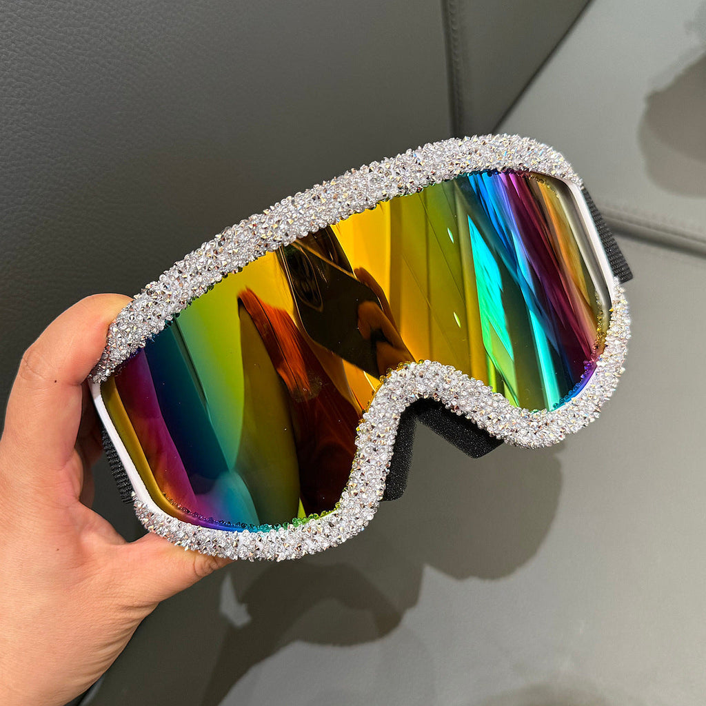 Trendy punk glasses full diamond windproof and dustproof sponge goggles