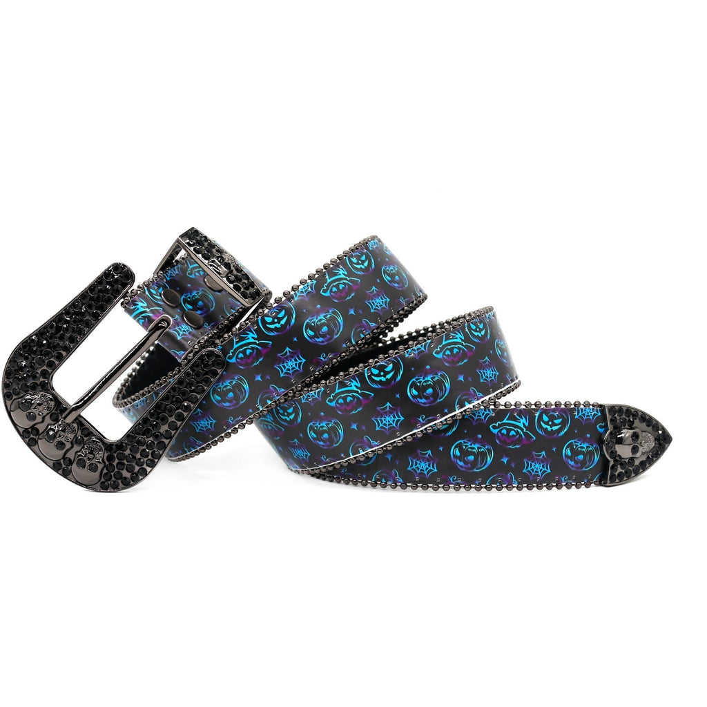 Hip-hop punk rhinestone belt halloween pumpkin head printing belt skull accessories