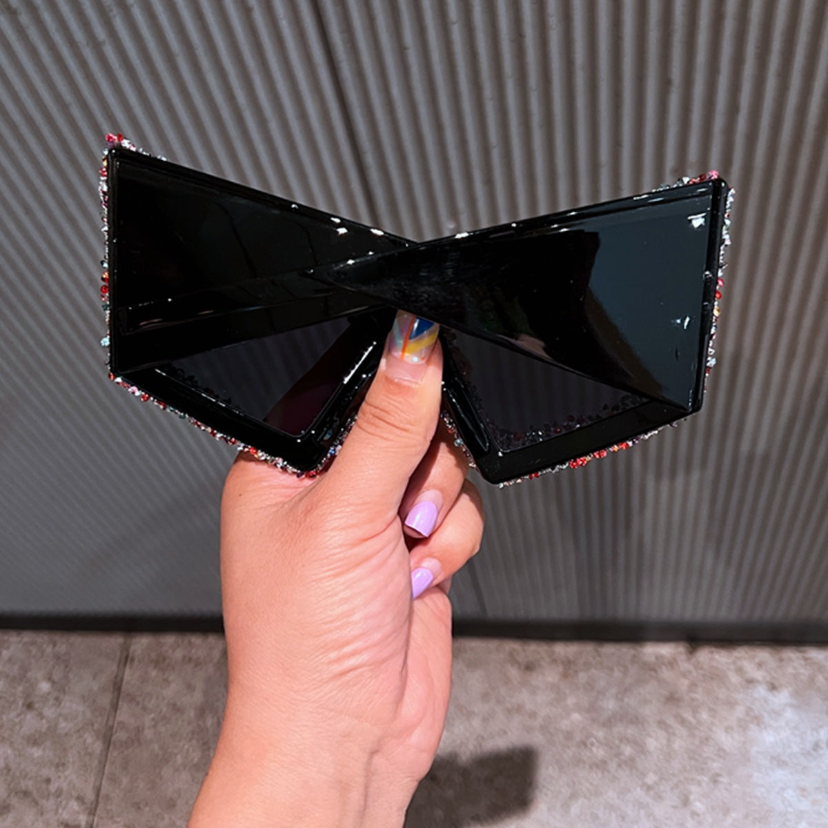 Trendy punk glasses large frame cat eye rhinestones