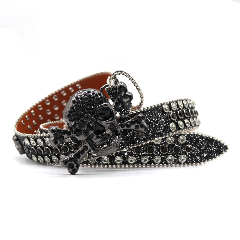 Hip-hop punk rhinestone belt big skull punk style