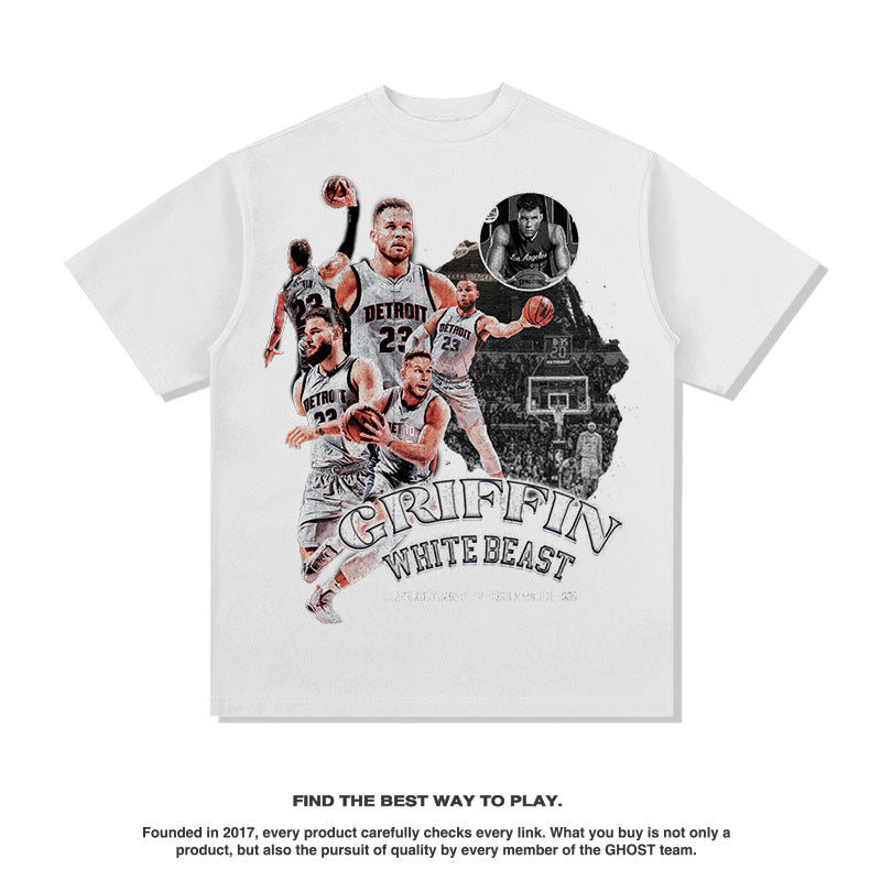 Nba T Shirt Printed T-shirt European and American High Street Short Sleeve Loose High-quality pure cotton comfortable and trendy clothing