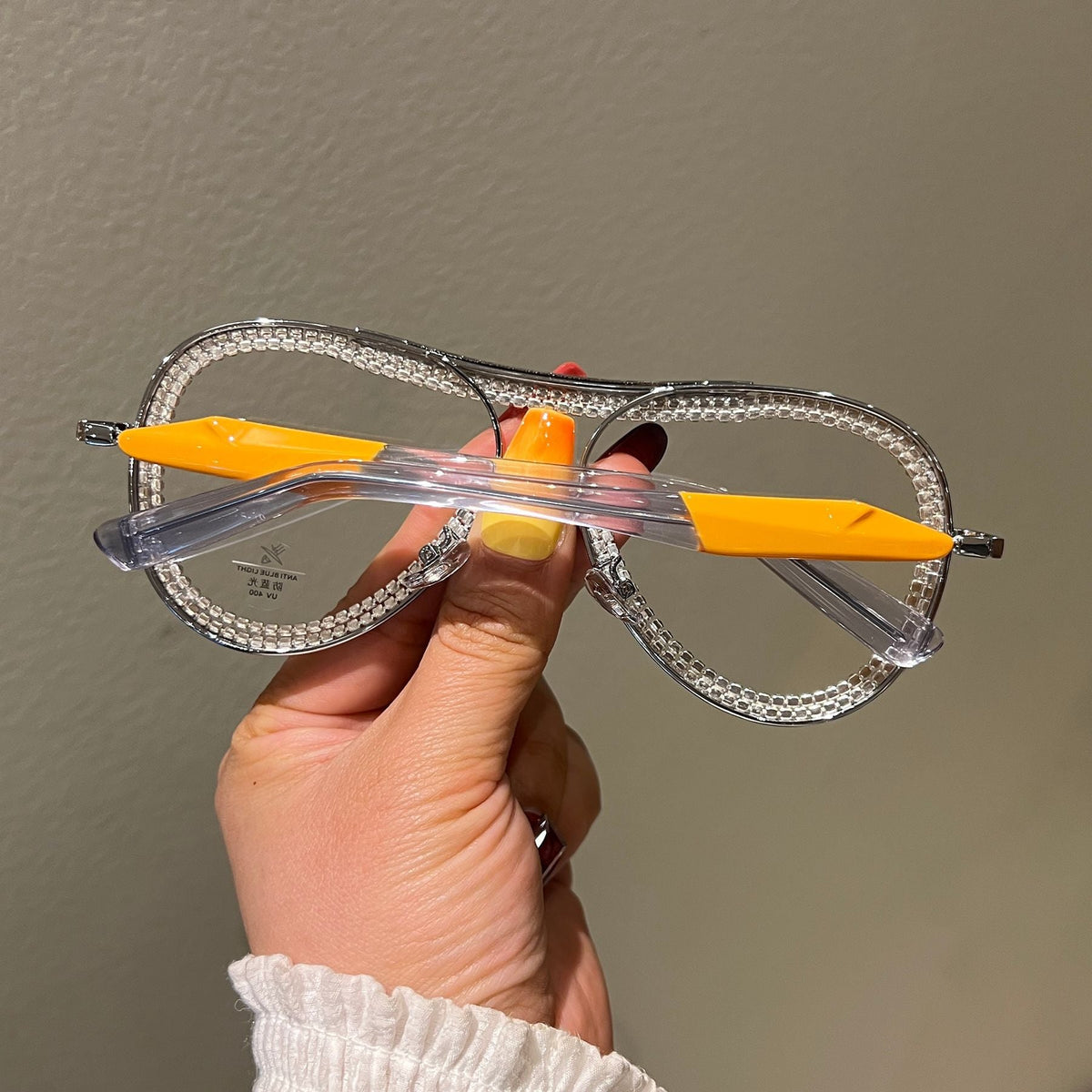 Trendy punk glasses diamond-encrusted anti-blue light double beam