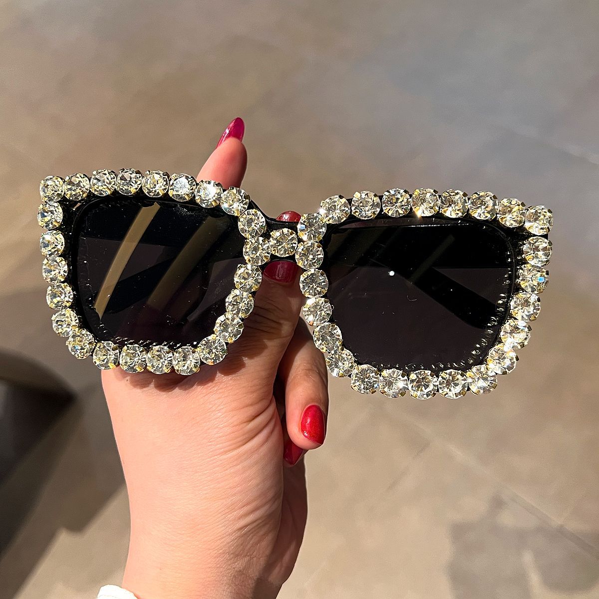 Trendy punk glasses diamond retro uv protection