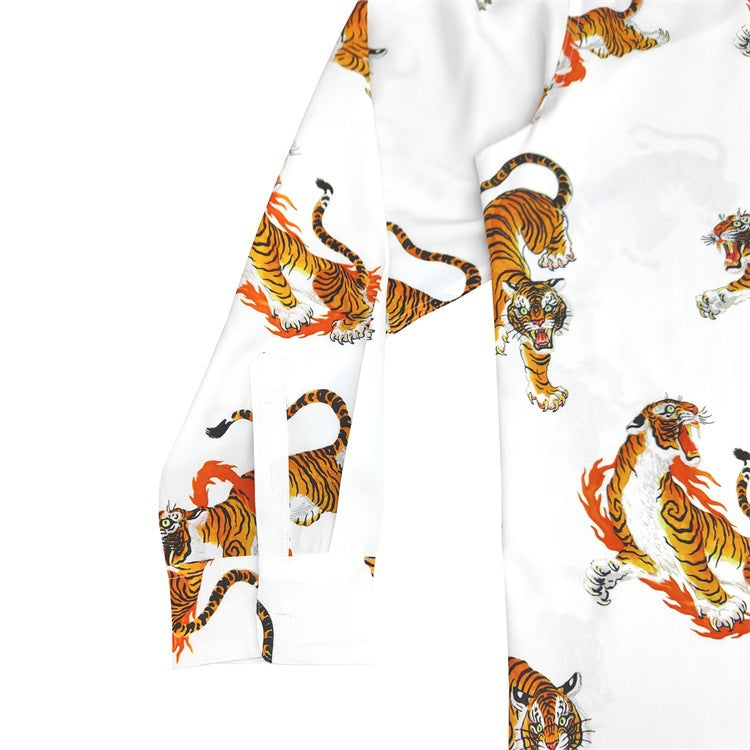 GUILTYPARTIES TIGER Long sleeved shirt TIM LEHI Downhill Tiger Fire Ring Tiger, Hawaiian Long Sleeve Shirt Men