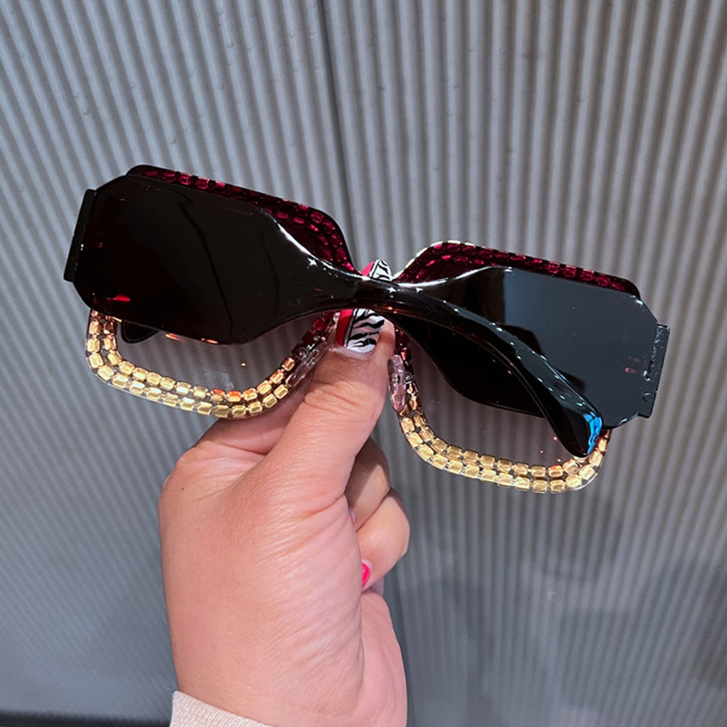 Trendy punk glasses square diamond